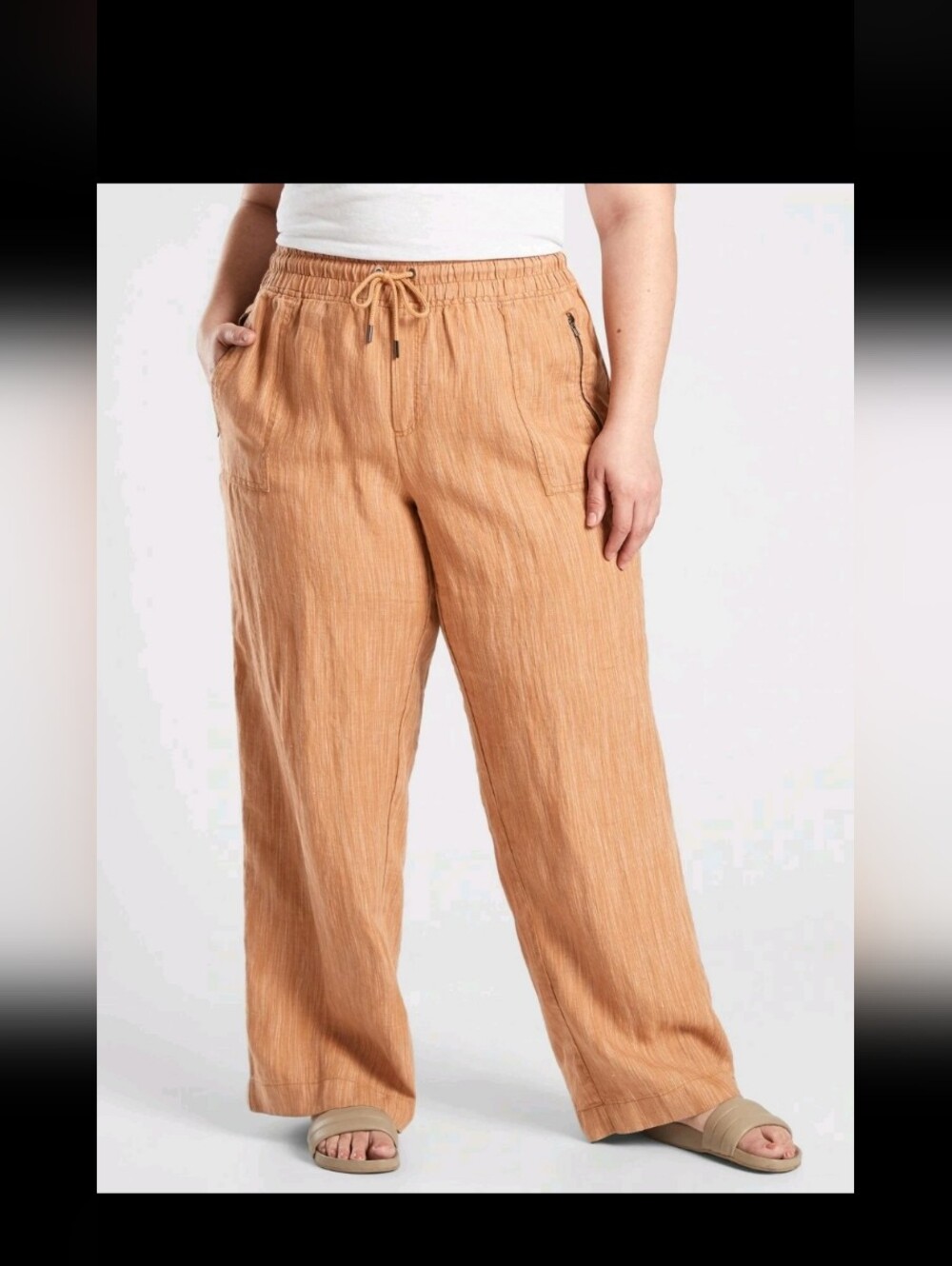Athleta Cabo Linen Wide Leg Pants Size 24 Plus Rain Dance Sienna Terracotta Rust